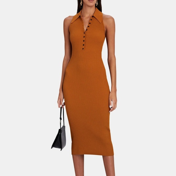 House‎ of Harlow 1960 Brown Polo Ribbed Henley Sleeveless Dress Bodycon Large - Picture 1 of 7